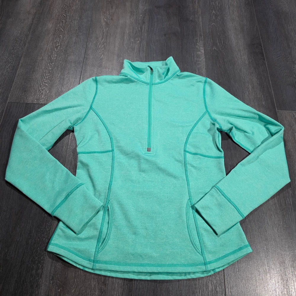 Lucy Tech Womens Quarter Zip Pullover Teal Heathered Athletic Top Thumbholes S
